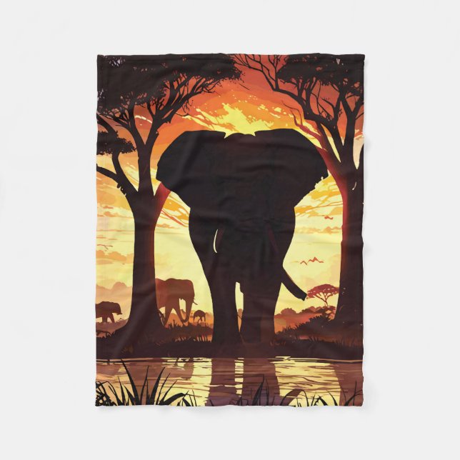 Couverture Polaire Majestic Elephant at Sunset in the African Savanna (Devant)