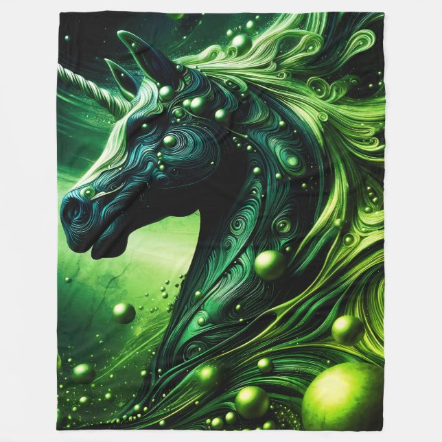 Couverture Polaire Majestic Noir et or Unicorne Design (Devant)