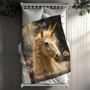 Couverture Polaire Majestic White Unicorn Imaginaire d'hiver Forêt de