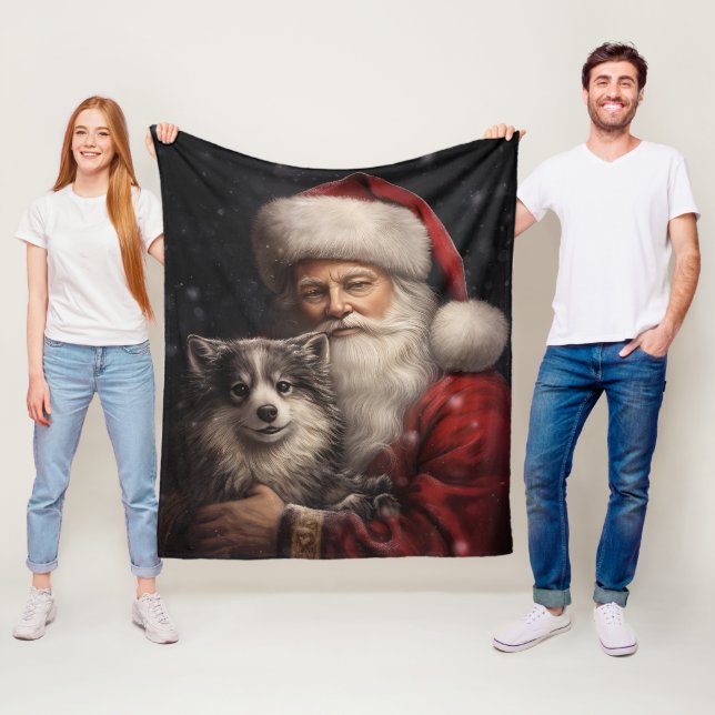 Couverture Polaire Malamute d'Alaska avec le Père Noël Noël (En situation)