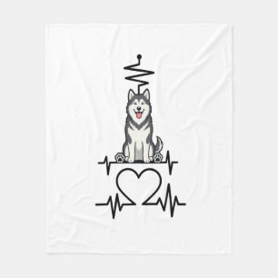 Couverture Polaire Malamute d'Alaska Chien Rythme Cardiaque Ligne Cœu