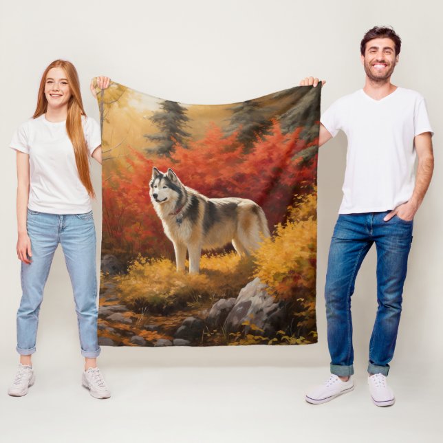 Couverture Polaire Malamute d'Alaska dans les feuilles d'automne qui  (En situation)