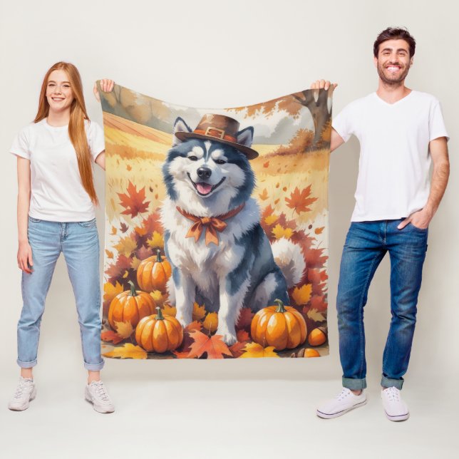 Couverture Polaire Malamute d'Alaska en automne quitte Thanksgiving A (En situation)