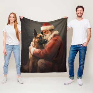 Couverture Polaire Malinois Belge avec le Père Noël Fête de Noël