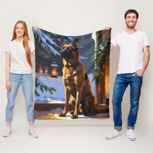 Couverture Polaire Malinois belge avec lumières de Noël vacances 