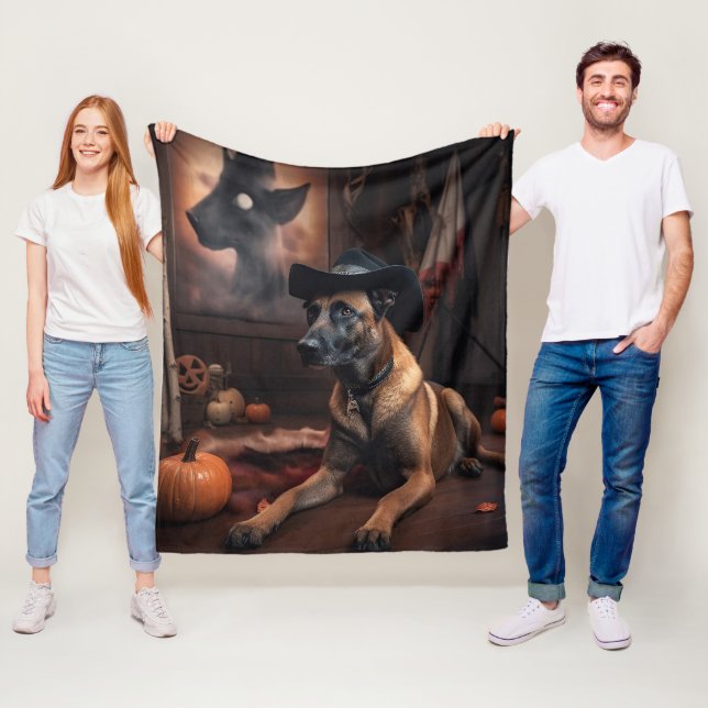 Couverture Polaire Malinois Belge Citrouilles Halloween Épouvantable (En situation)