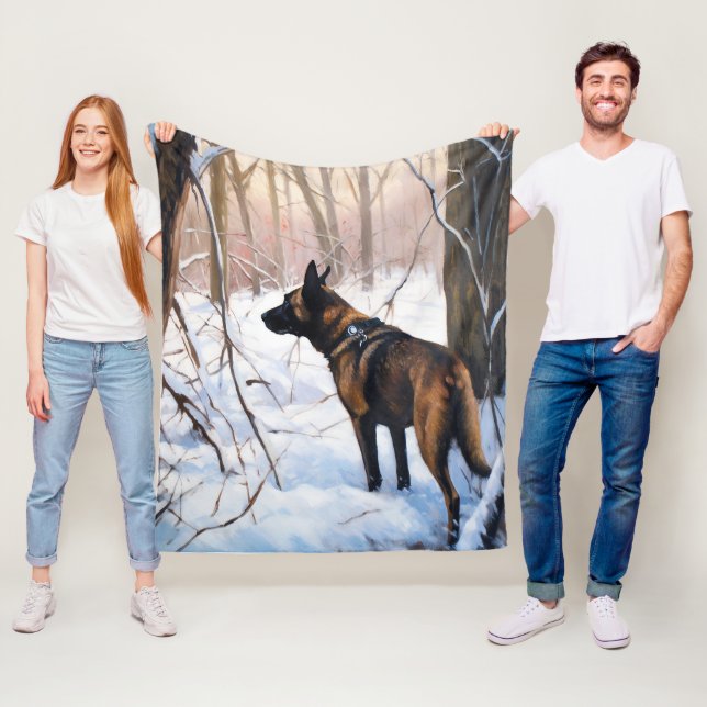 Couverture Polaire Malinois Belge Qu'il neige Noël (En situation)