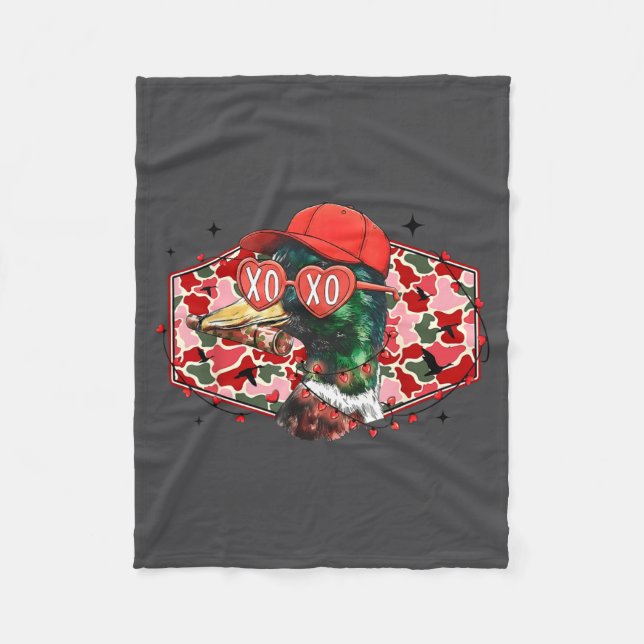 Couverture Polaire Mallard Duck Camouflage Happy Valentine's Day Hunt (Devant)