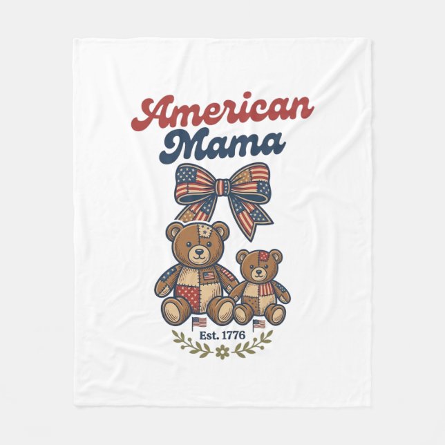 Couverture Polaire Mama Américaine Ours Patriote Patchwork Vector Des (Devant)