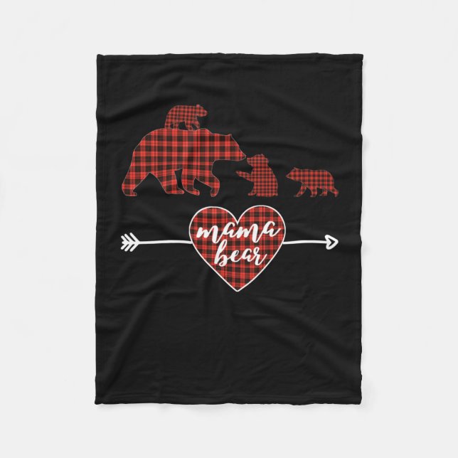 Couverture Polaire Mama Bear 3 Cubs rouge plaid Noël maman (Devant)
