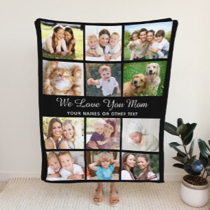 Couverture Polaire Maman 12 Photo Collage noir