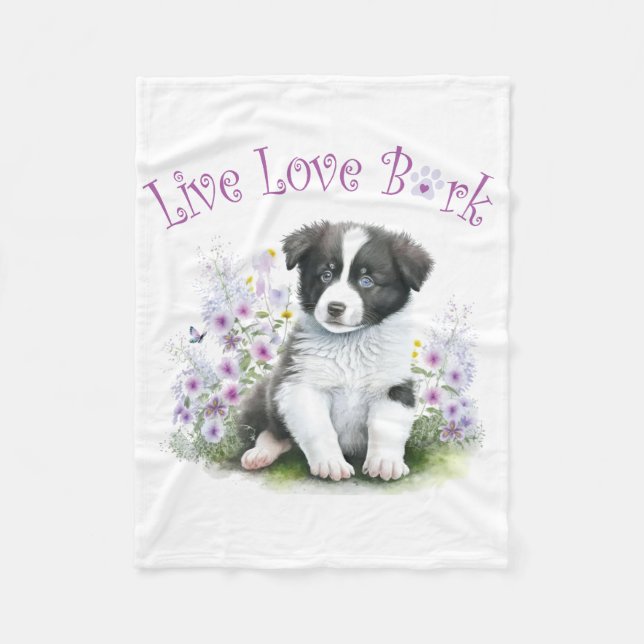 Couverture Polaire Maman Border Collie Floral (Devant)