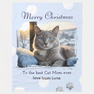 Couverture Polaire Maman Chat Photo de Noël Personnalisée Animal de C