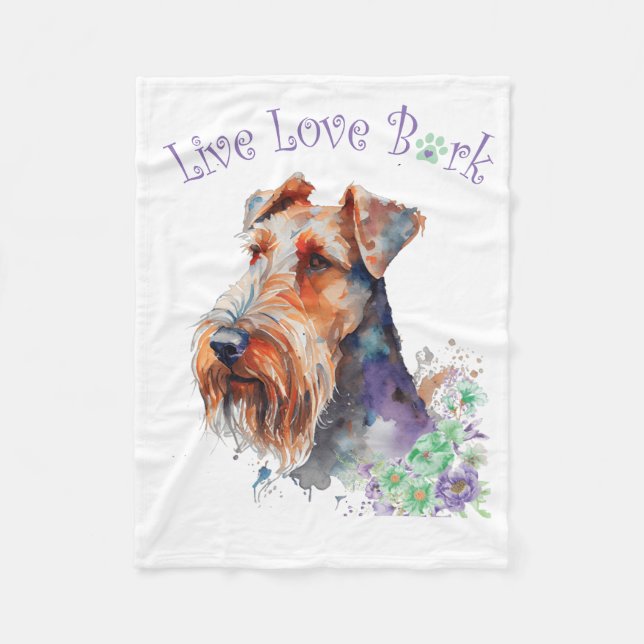 Couverture Polaire Maman chien Airedale Floral (Devant)