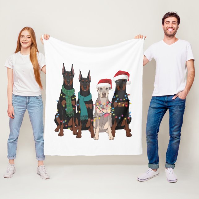 Couverture Polaire Maman Chien Amoureuse De Doberman Noël Vacances  (En situation)