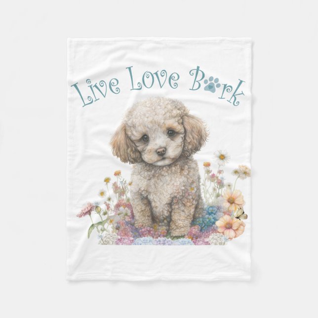 Couverture Polaire Maman Chien Caniche Floral (Devant)