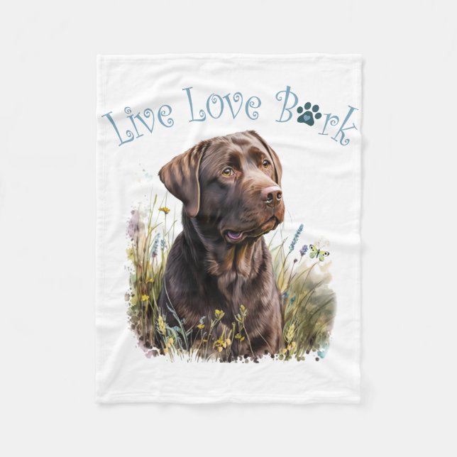 Couverture Polaire Maman Chien Lab au Chocolat Floral (Devant)
