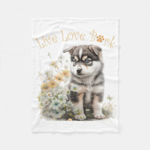 Couverture Polaire Maman chien Malamute d'Alaska Floral
