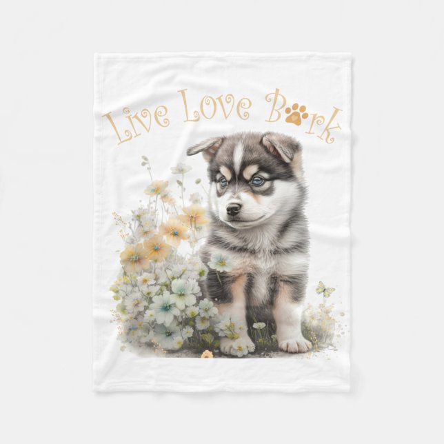 Couverture Polaire Maman chien Malamute d'Alaska Floral (Devant)