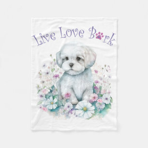 Couverture Polaire Maman chien maltais floral
