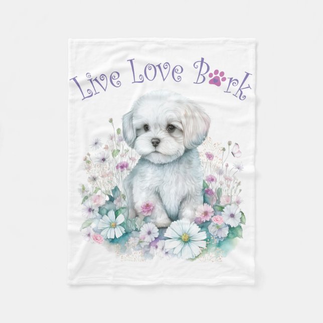 Couverture Polaire Maman chien maltais floral (Devant)