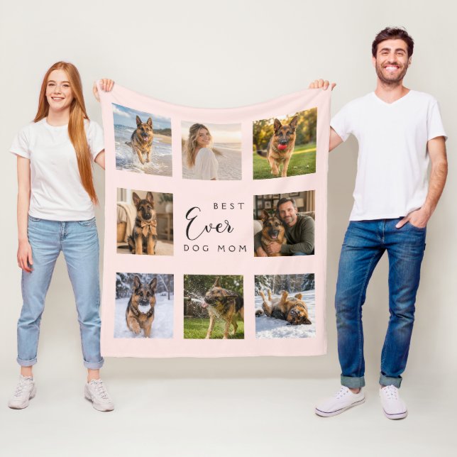 Couverture Polaire Maman chien Mère blush rose photo collage (En situation)