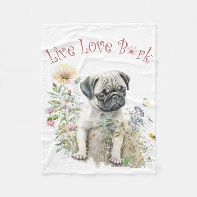 Couverture Polaire Maman de Pug Floral (Devant)