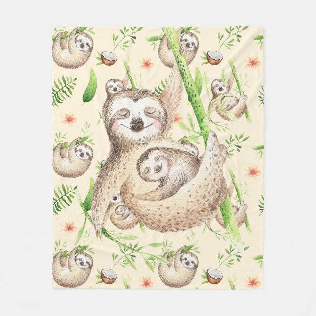 Couverture Polaire Maman et bébé paresseux (Devant)