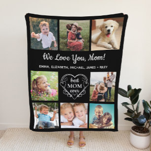 Couverture Polaire Maman Love You 8 Photo Collage noir