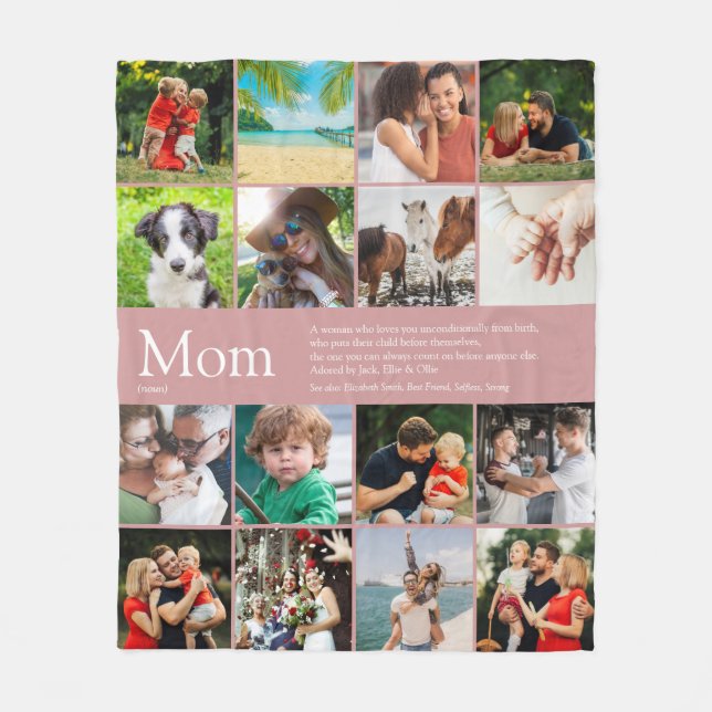 Couverture Polaire Maman Mère Définition Photo Collage Rose Dusty (Devant)