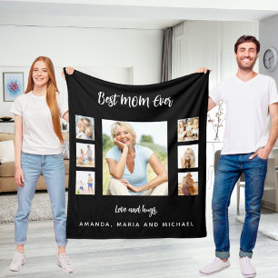 Couverture Polaire Maman noir blanc photo collage Fête des Mères