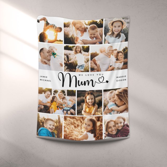 Couverture Polaire Maman Nous t'aimons Coeurs Photo moderne Collage (Surprise your mum this Mother's Day with this (literally) heart warming keepsake blanket!)