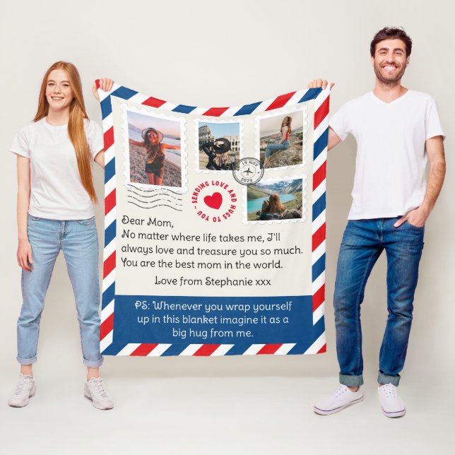 Couverture Polaire Maman Photo Collage Lettre manuscrite Hug (En situation)