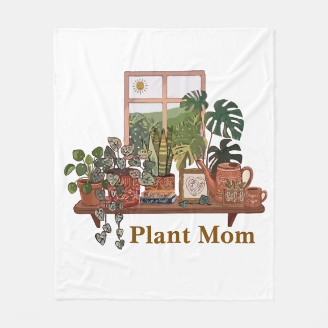 Couverture Polaire Maman plante boho Jardin d'intérieur Aquarelle  (Devant)