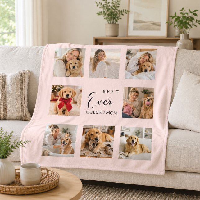 Couverture Polaire Maman Retriever doré Mère Rose Collage photo (Créateur téléchargé)