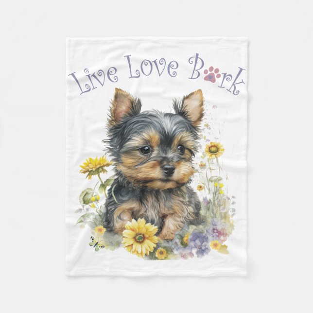 Couverture Polaire Maman Yorkie Fleurie (Devant)