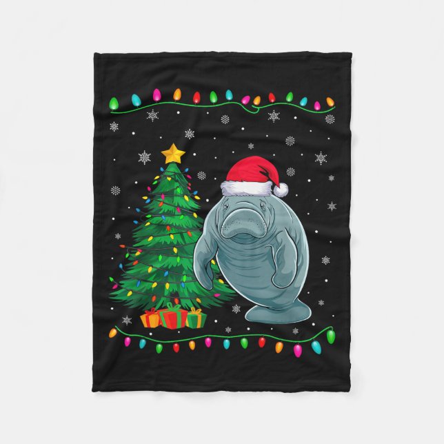 Couverture Polaire Manatee Santa Hat Men Women Kids Christmas Tree Li (Devant)