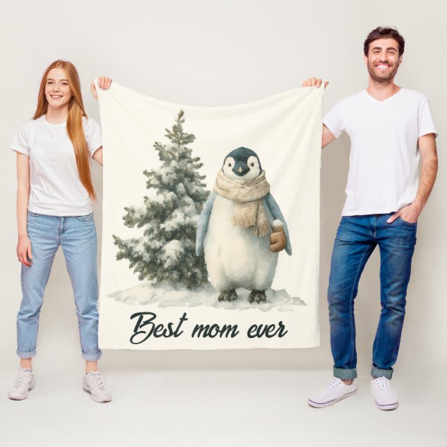 Couverture Polaire Manchot d'hiver « Meilleure Maman de tous les temp (En situation)
