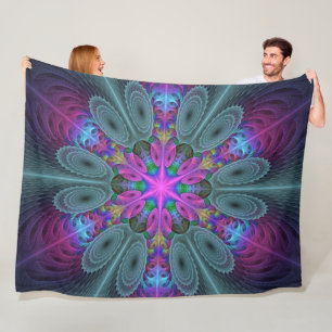 Couverture Polaire Mandala coloré frappant art fractal kaléidoscope