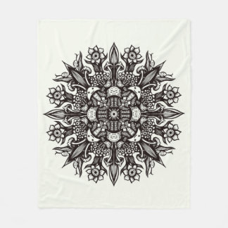 Couverture Polaire Mandala de champignons psychédéliques noir et blan