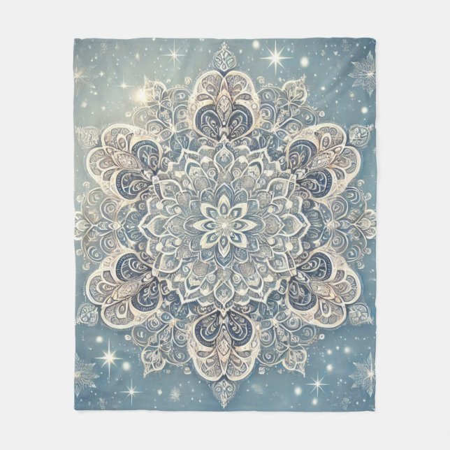 Couverture Polaire Mandala de flocon de neige aux teintes glacées 3 (Devant)