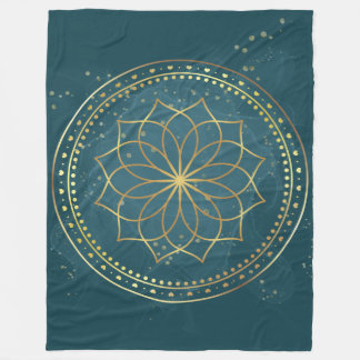 Couverture Polaire Mandala d'or en Turquoise