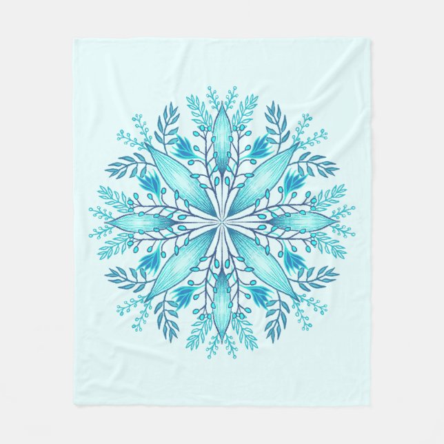 Couverture Polaire Mandala floral - Fléau de neige bleu turquoise Boh (Devant)