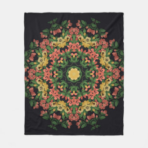 Couverture Polaire Mandala floral : rouge, vintage jaune.