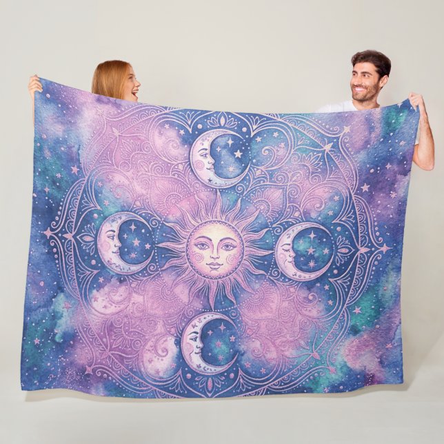Couverture Polaire Mandala Galaxie Nébuleuse Soleil & Lune Céleste (En situation)