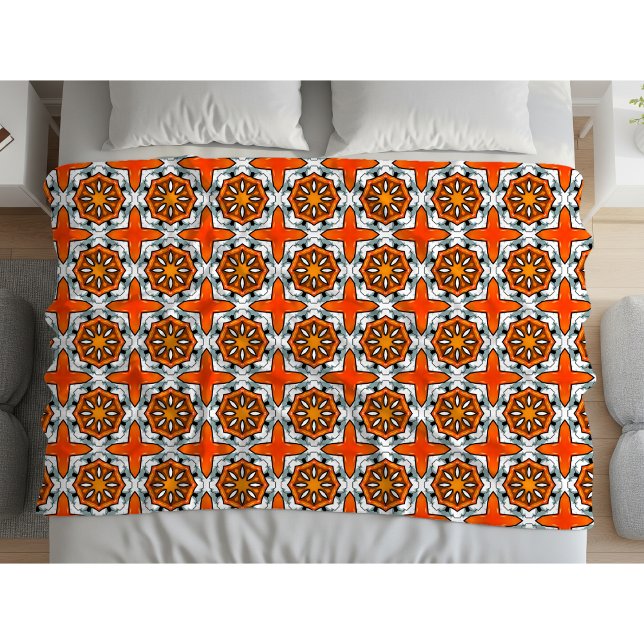 Couverture Polaire Mandala géométrique orange, bleu et blanc (Créateur téléchargé)