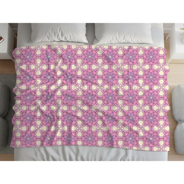 Couverture Polaire Mandala géométrique rose et blanc (Créateur téléchargé)