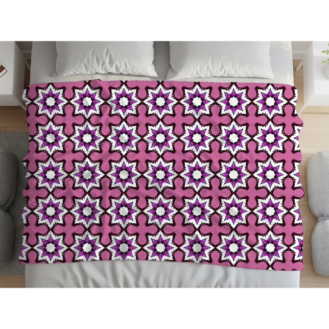 Couverture Polaire Mandala géométrique rose, noir et blanc (Créateur téléchargé)
