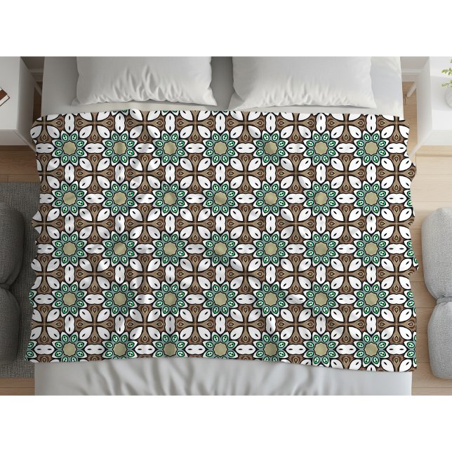 Couverture Polaire Mandala géométrique turquoise, marron et blanc  (Créateur téléchargé)