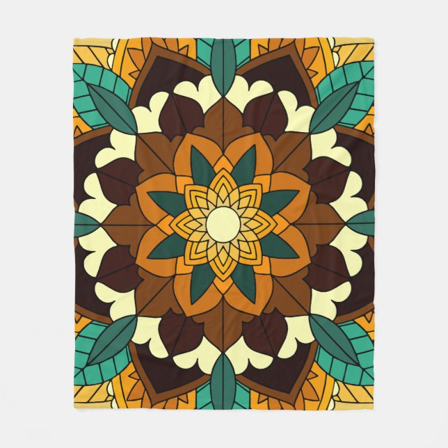 Couverture Polaire Mandala Motif 2002 en jaune et bronzette (Devant)